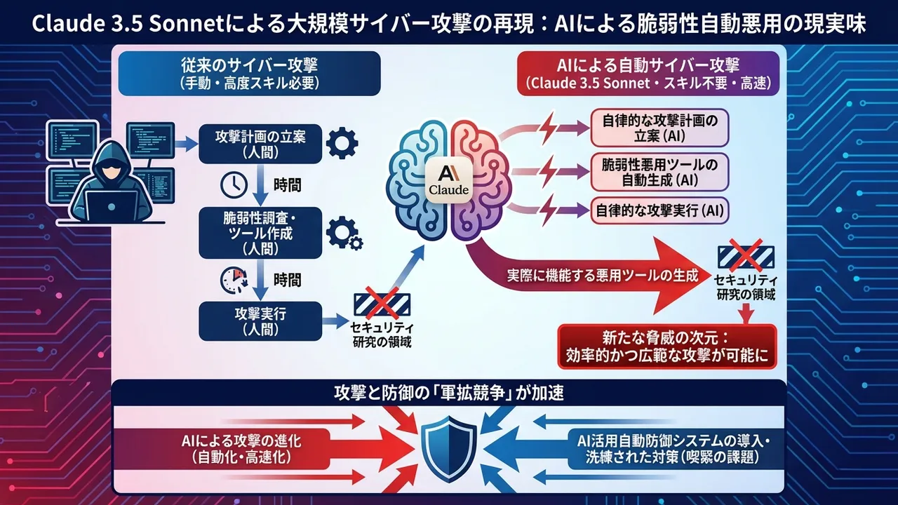⚠️ Claude 3.5 Sonnetによる大規模サイバー攻撃の再現：AIが示す脆弱性悪用の現実味