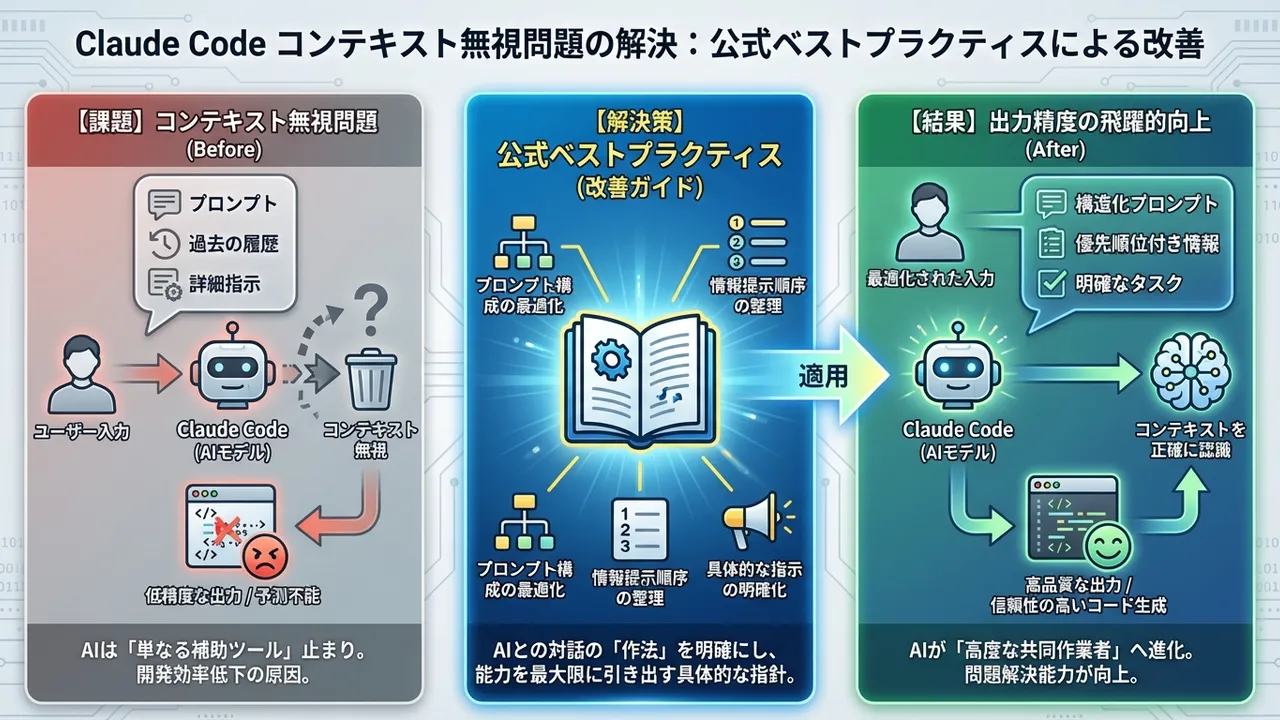 Claude Codeのコンテキスト無視問題を解決：公式ベストプラクティスによる改善ガイド