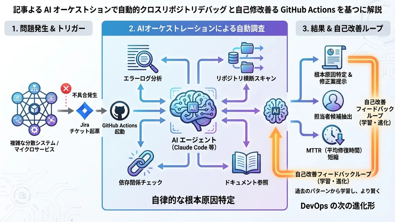 AIオーケストレーションでリポジトリ横断の不具合調査を自動化：自己改善GitHub Actions設計