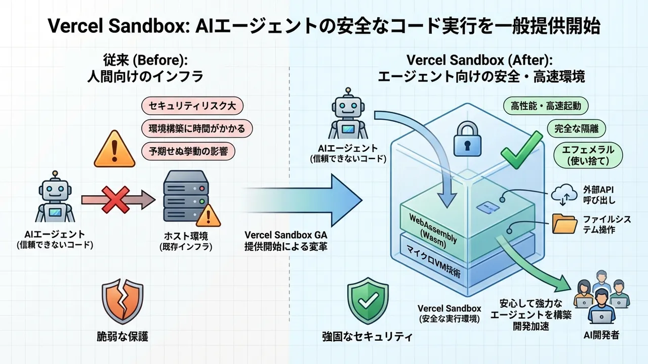 Vercel Sandbox、AIエージェントによる信頼できないコード実行を一般提供開始