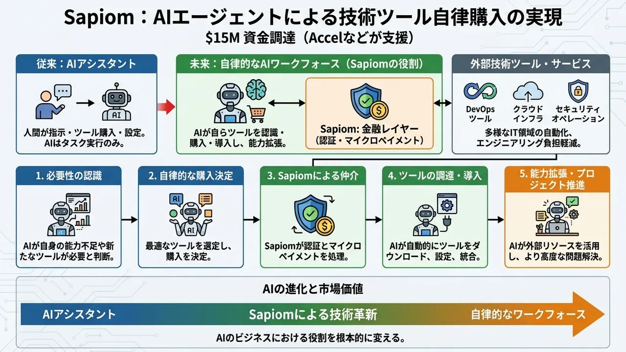 SapiomがAIエージェントの自律的な技術ツール購入機能で資金調達：AIの業務適用が次の段階へ