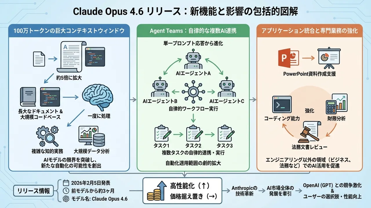 Anthropicが「Claude Opus 4.6」を発表：100万トークンとエージェント機能でAI実用性が飛躍