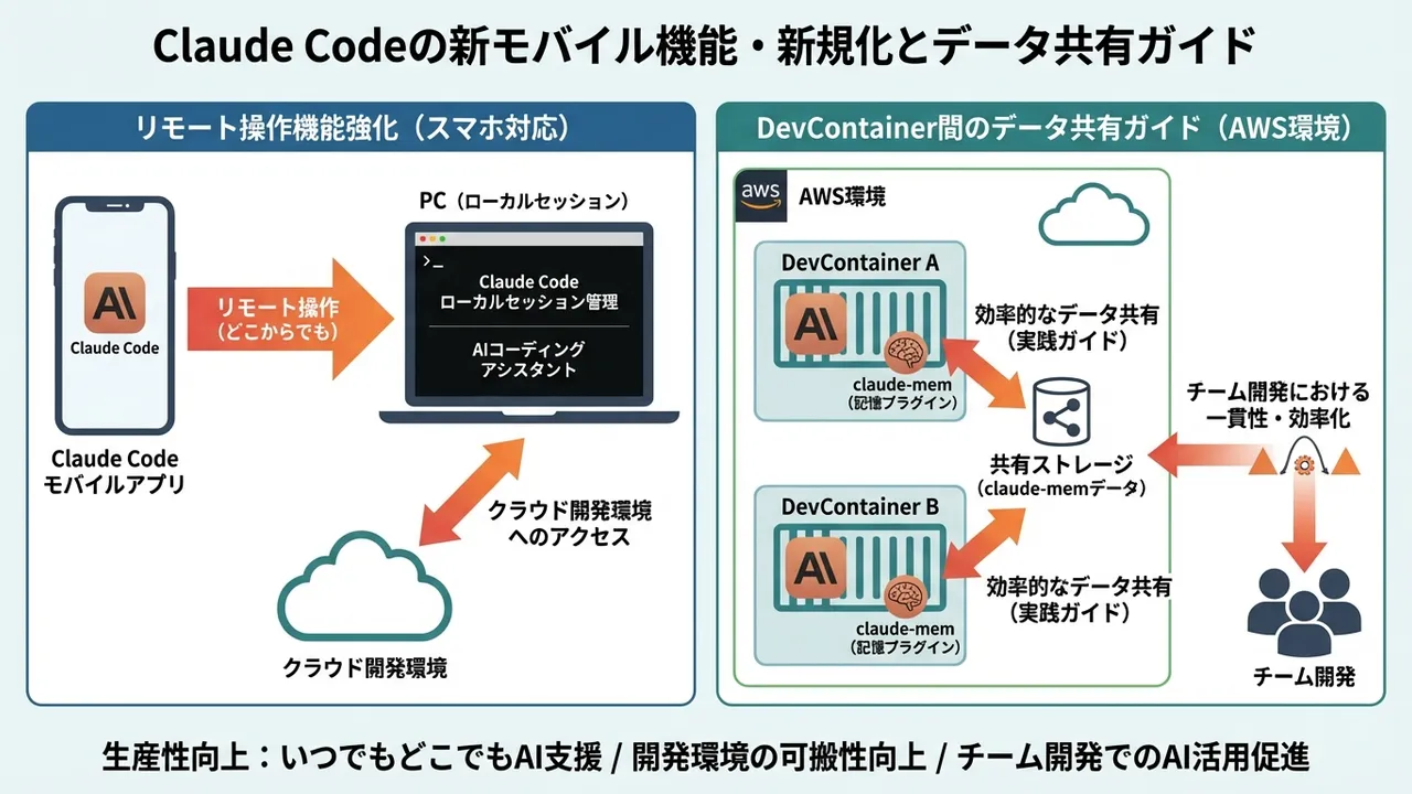 Claude Codeのモバイル対応強化と開発者向け記憶データ共有ガイド