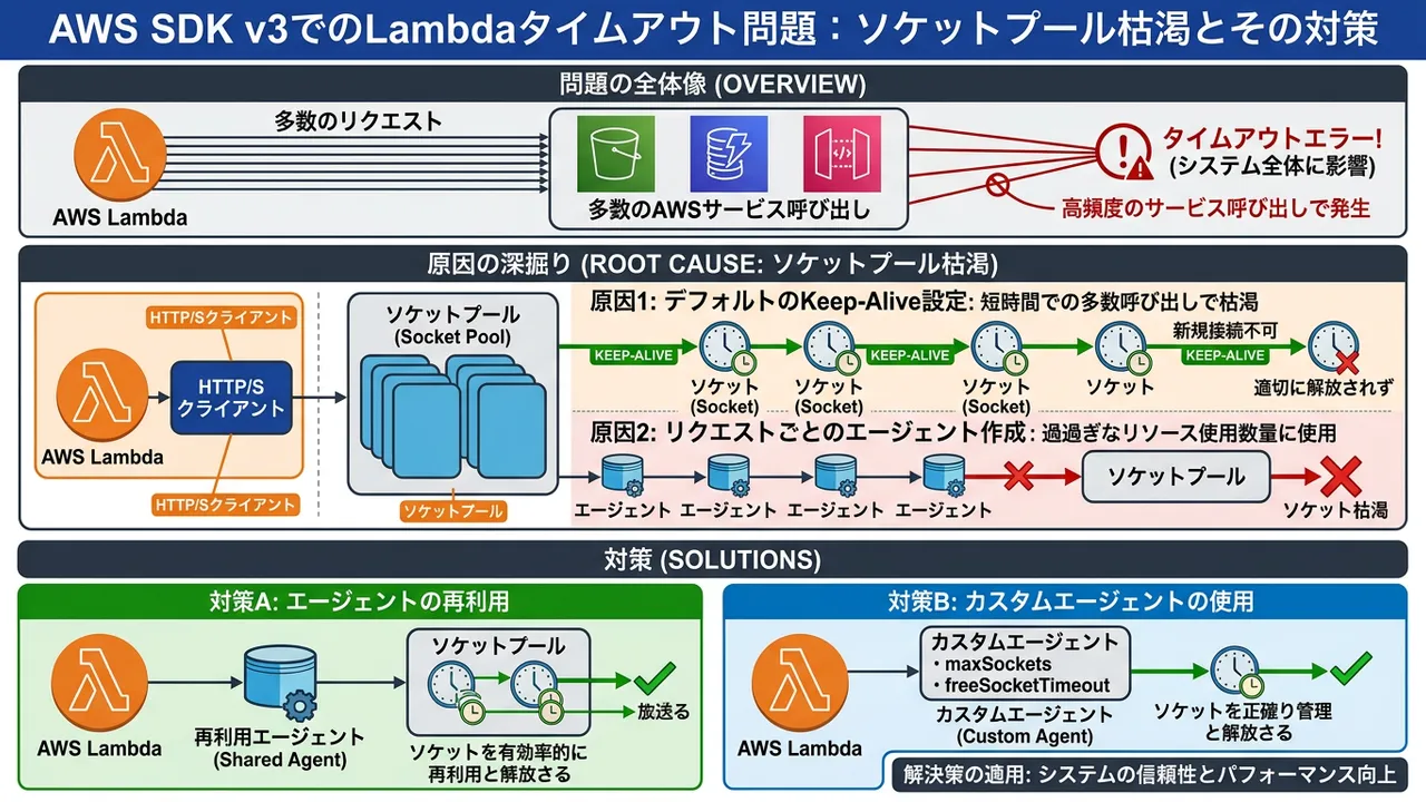 AWS LambdaにおけるAWS SDK v3利用時のソケットプール枯渇と対策