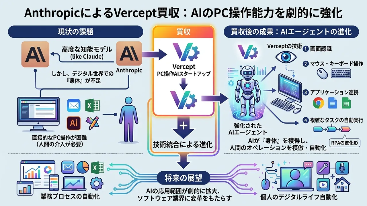 Anthropic、PC操作AIスタートアップ「Vercept」を買収 - AIによるPC自動操作分野を強化