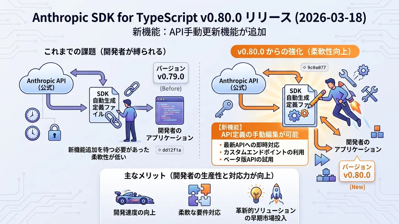 Anthropic SDK for TypeScript: v0.80.0リリース、API手動更新機能を追加