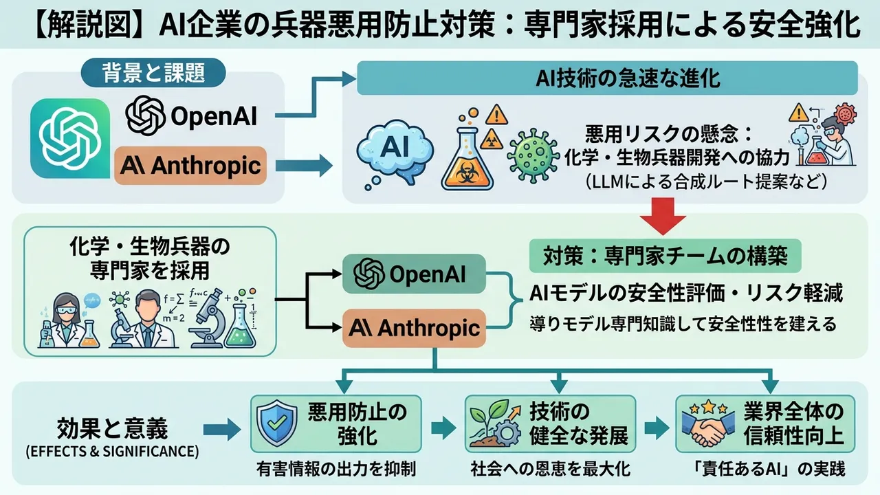 AI安全保障の最前線：OpenAI・Anthropicが化学・生物兵器専門家を雇用