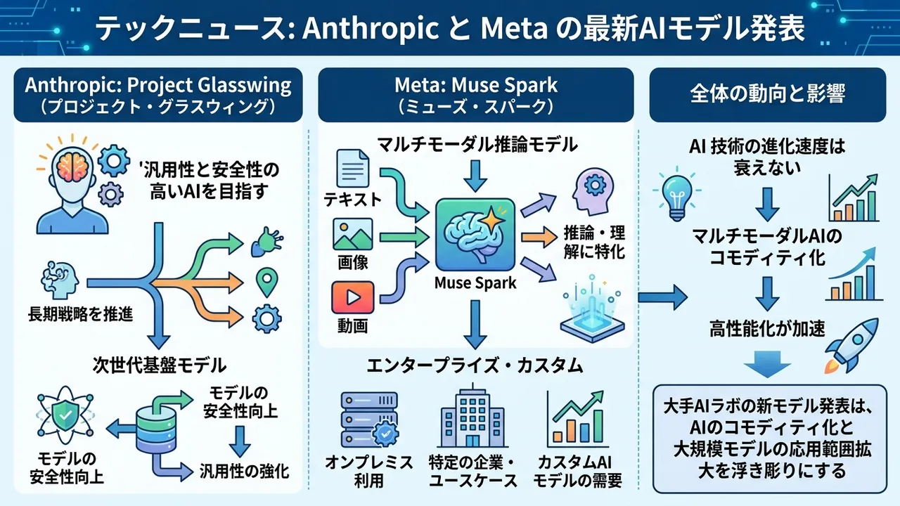 Anthropicの次世代基盤モデル「Project Glasswing」とMetaのマルチモーダル推論モデル「Muse Spark」が発表