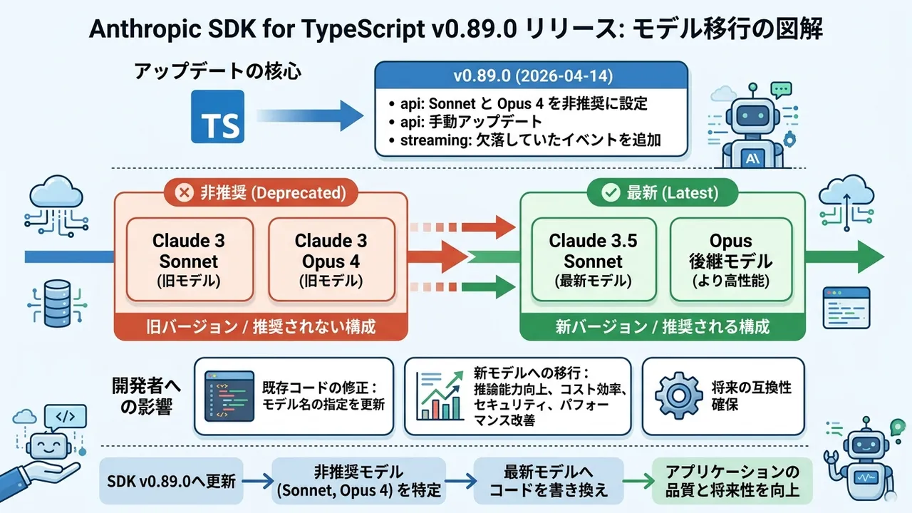 Anthropic TypeScript SDK v0.89.0 リリース：SonnetとOpus 4が非推奨に