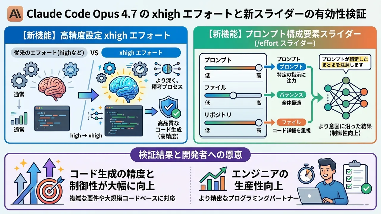 Claude Code Opus 4.7のxhighエフォートと新スライダーの検証
