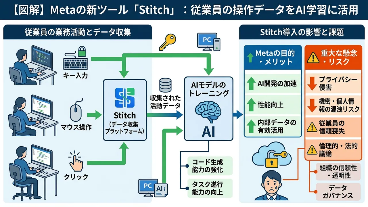 Metaが従業員のキーストロークをAIモデル学習に活用する新ツールを導入、データプライバシーと倫理的AI開発に警鐘
