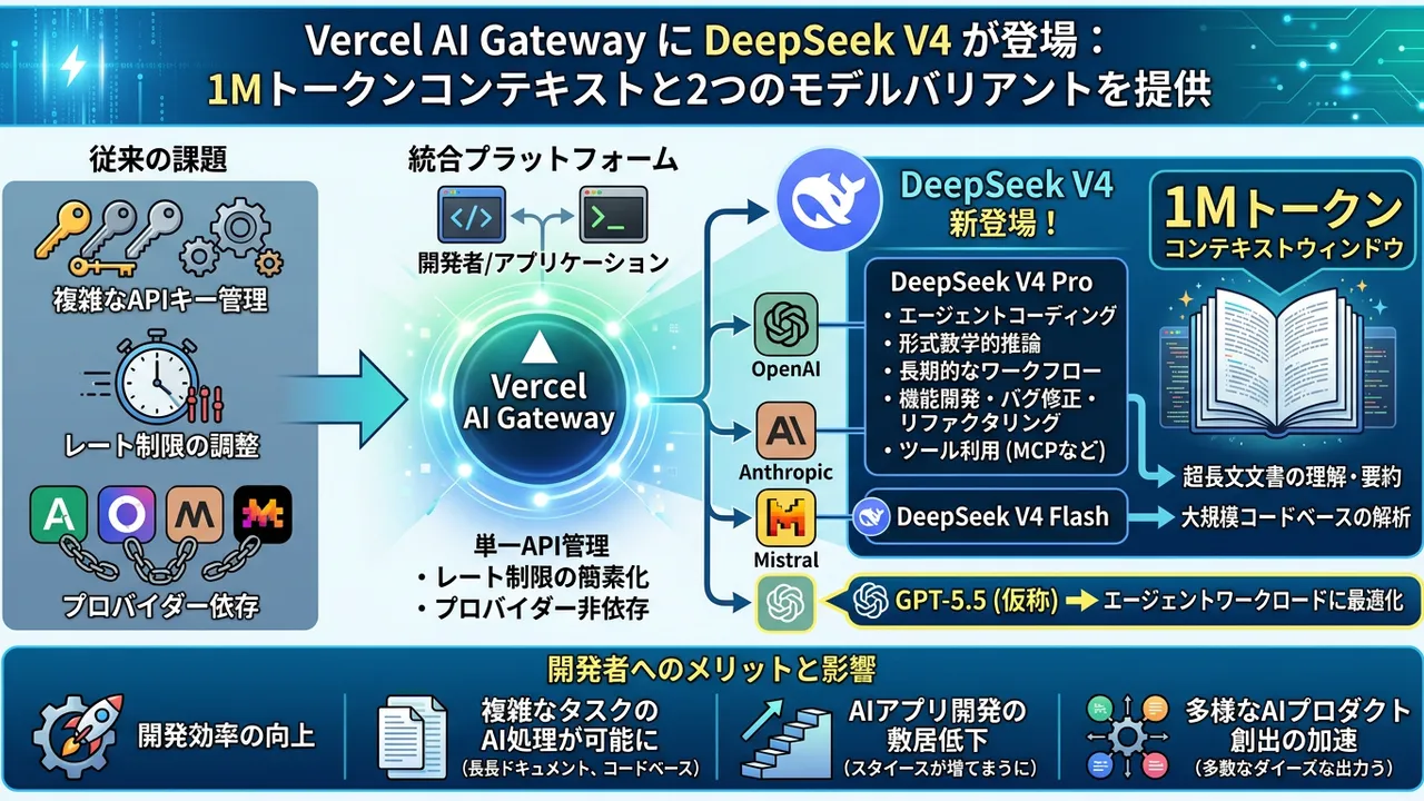 Vercel AI Gatewayが進化、DeepSeek V4とGPT-5.5が利用可能に