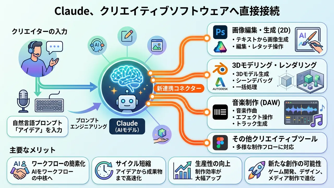 Anthropic ClaudeとAdobe/Blender等クリエイティブツール連携