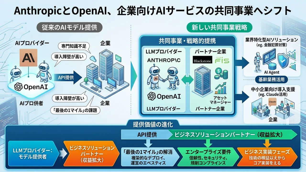 AnthropicとOpenAI、企業向けAIサービスでの共同事業立ち上げ：エンタープライズAI市場の競争激化