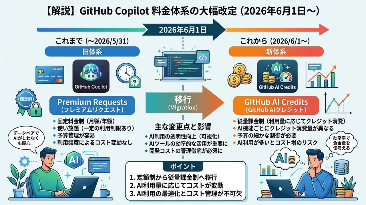 GitHub Copilot、新料金体系「GitHub AI Credits」へ移行：開発コストへの影響とAI利用の透明化