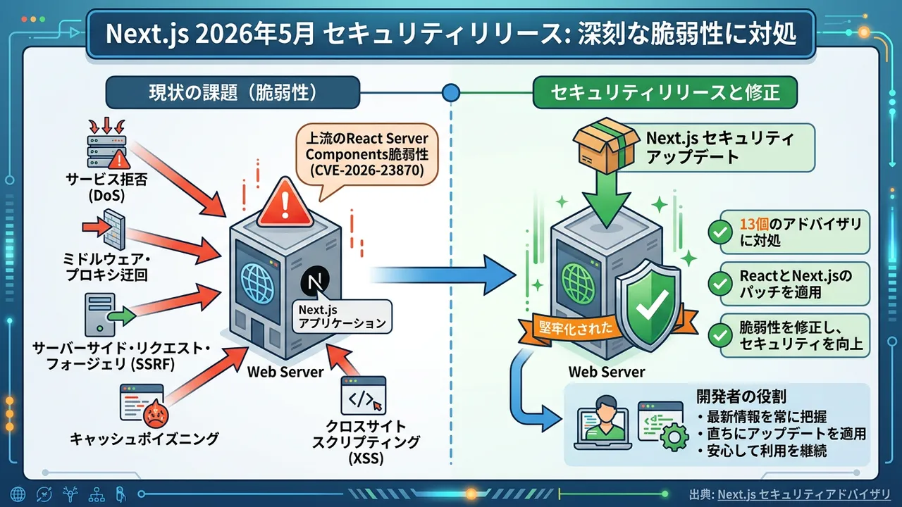 Next.js 2026年5月セキュリティリリース：深刻な脆弱性への対処
