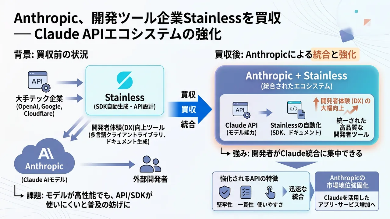 Anthropicが開発ツール企業Stainlessを買収し開発者エコシステムを強化