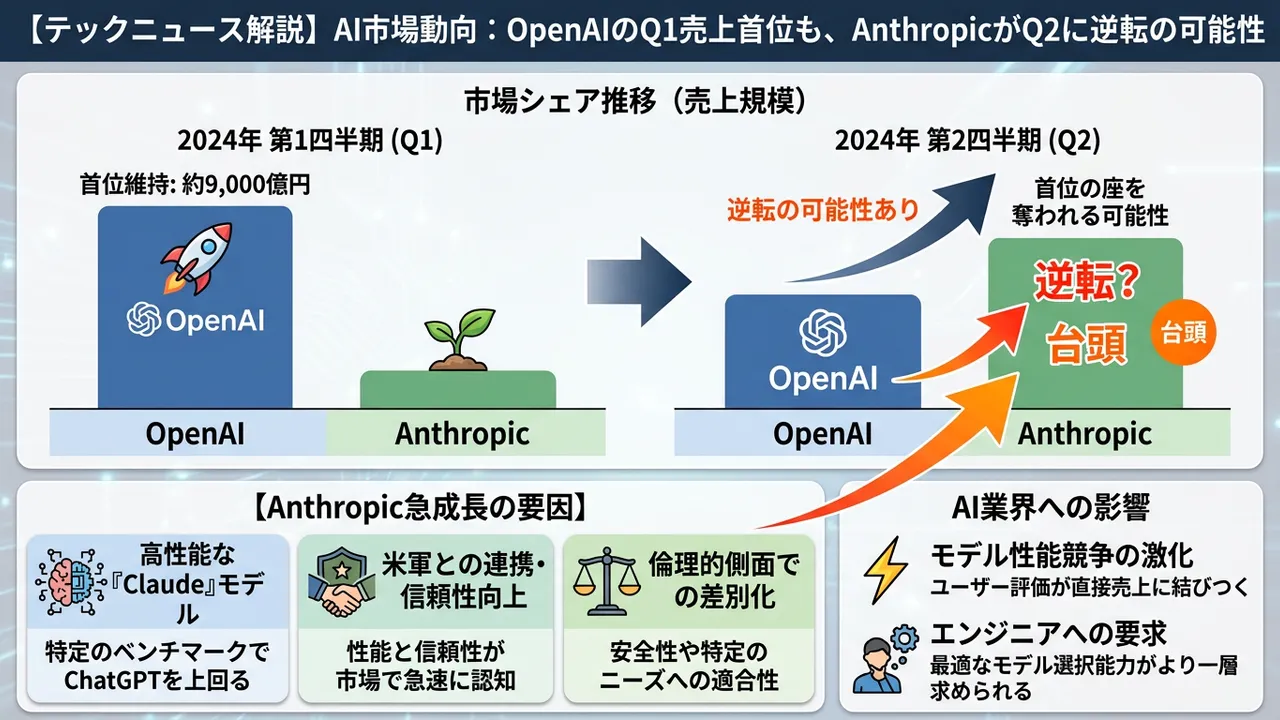 AI市場動向：OpenAIのQ1売上首位も、AnthropicがQ2に逆転の可能性