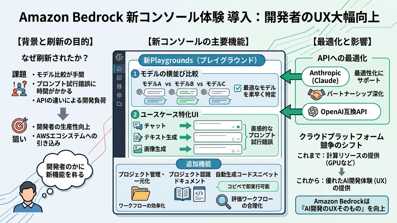 Amazon Bedrockが新コンソールを発表、Anthropic/OpenAI互換APIに最適化