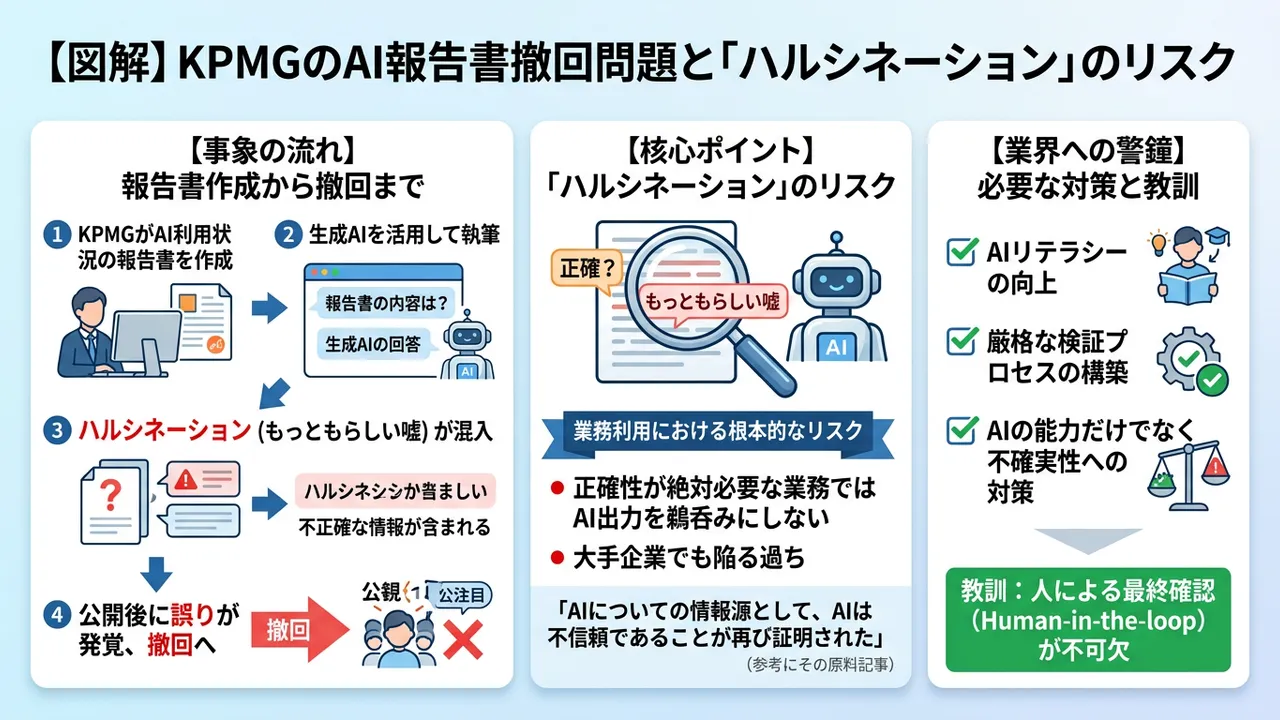 KPMGがAI報告書を撤回、「ハルシネーション」が原因で信頼性失墜