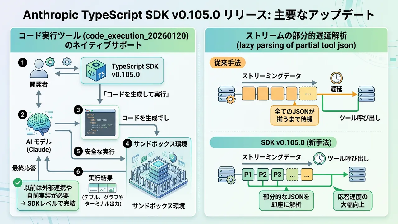 Anthropic TypeScript SDK v0.105.0公開、コード実行ツールをネイティブサポート