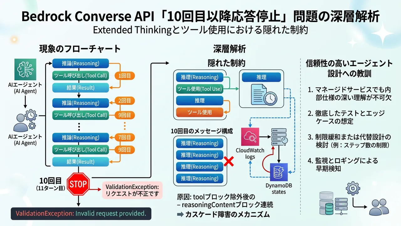 AWS Bedrock Converse APIの隠れた制約、「10回応答後停止」問題の深層解析