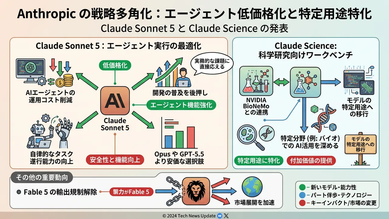 Anthropic、新モデル「Claude Sonnet 5」と研究用ワークベンチ「Claude Science」で戦略を多角化