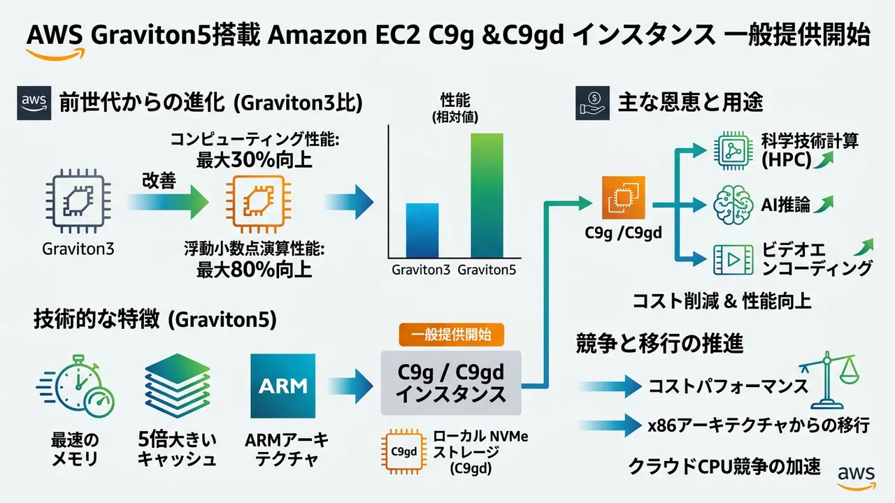 AWS、新世代プロセッサ「Graviton5」搭載のEC2インスタンスC9g/C9gdを一般提供開始