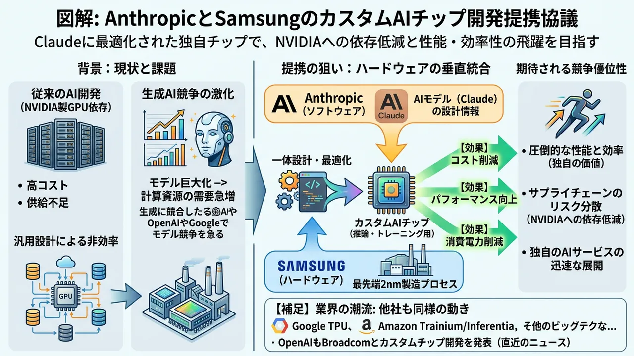 Anthropic、カスタムAIチップ開発でSamsungと提携協議。ハードウェア垂直統合へ