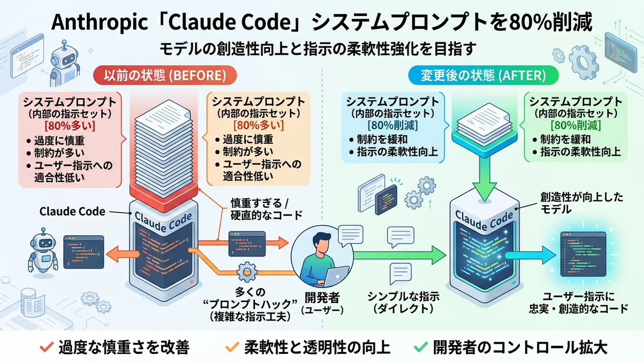 Anthropic「Claude Code」、システムプロンプト80%削減で創造性解放へ