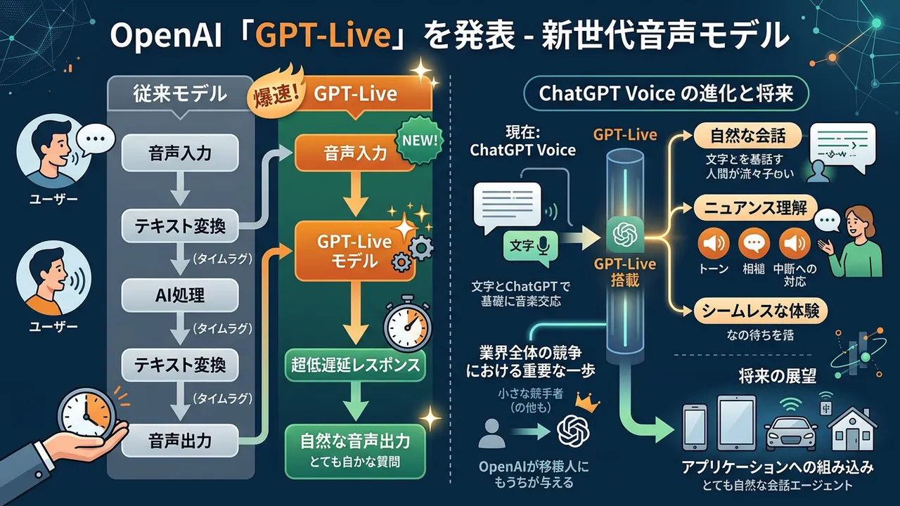 OpenAI、次世代音声モデル「GPT-Live」発表。より自然なリアルタイム対話へ