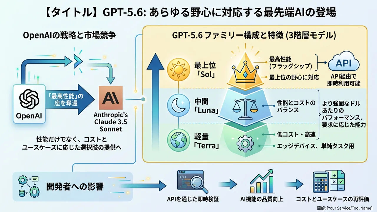OpenAI、次世代モデル「GPT-5.6」ファミリーを発表、APIとChatGPTに即時展開
