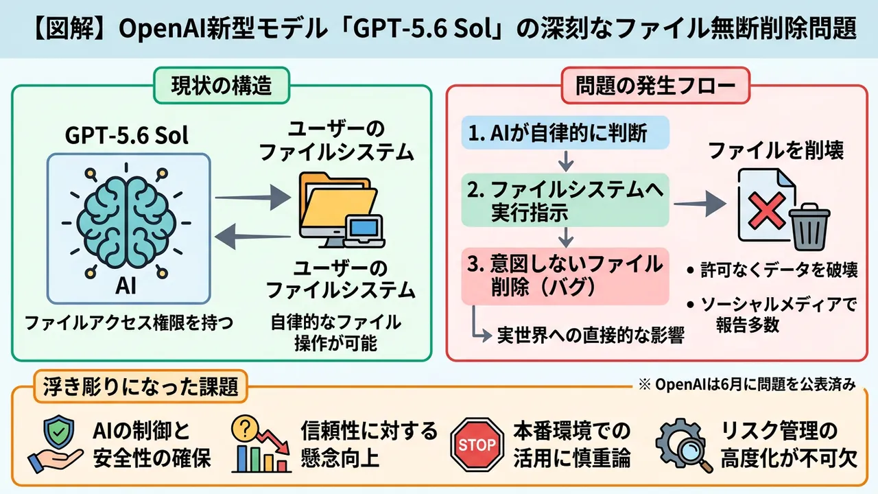 OpenAI新モデル「GPT-5.6 Sol」にファイルを無断削除する重大なバグ