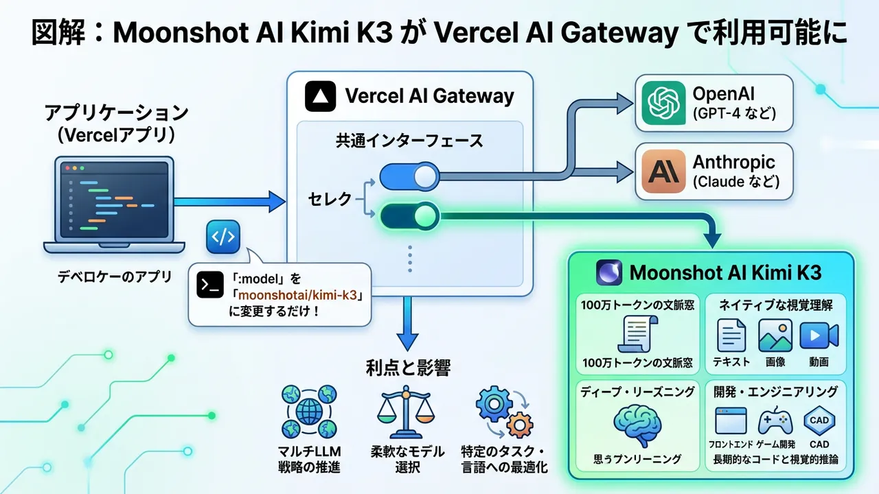 Vercel AI GatewayがMoonshot AIの「Kimi K3」をサポート開始