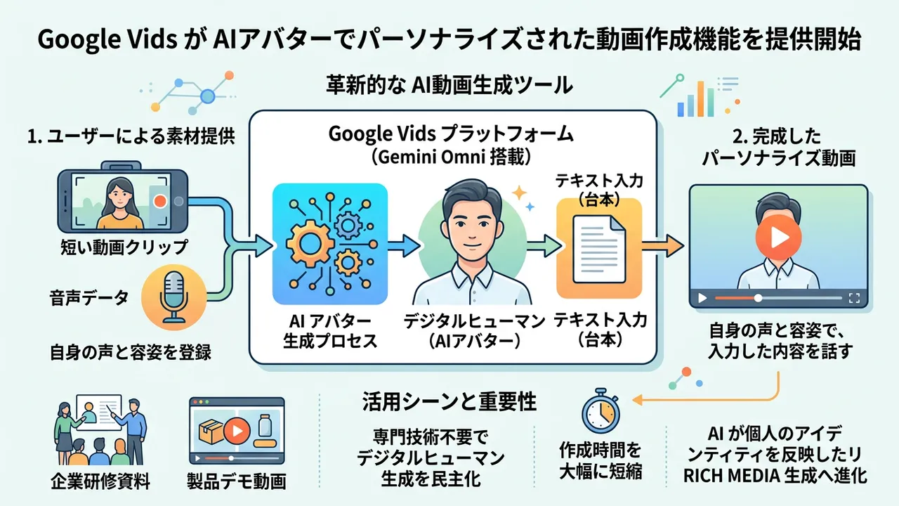 Google VidsがAIアバター機能を追加、パーソナライズ動画作成がより手軽に