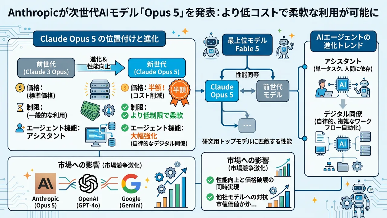 Anthropic、次世代AI「Claude Opus 5」を発表 - Fable 5級の性能を半額で提供