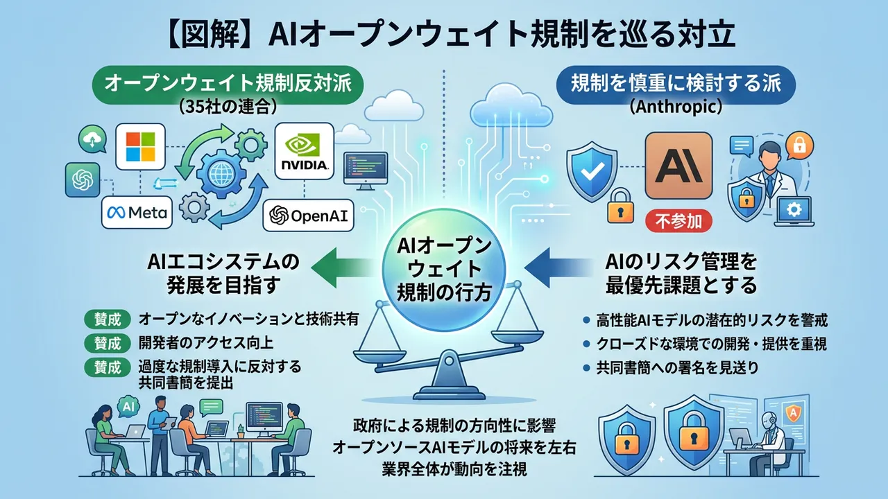 AIの「オープンウェイト」規制を巡り業界が二分、Anthropicが孤立