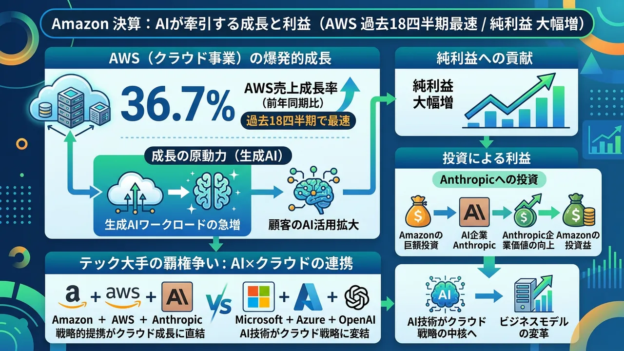 Amazon決算、AWSが過去最速の成長率を記録 - Anthropic投資とAI需要が牽引