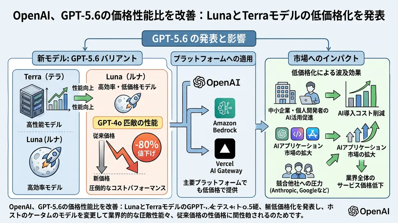 OpenAI、新モデルGPT-5.6の価格性能比を大幅改善 - Lunaモデルは80%値下げ