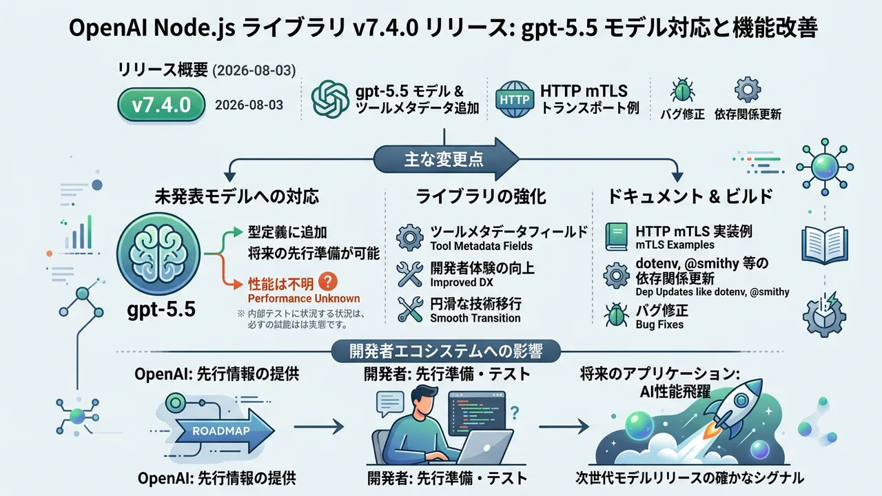 OpenAI Node.jsライブラリが「gpt-5.5」に先行対応：次世代モデル利用の準備が本格化
