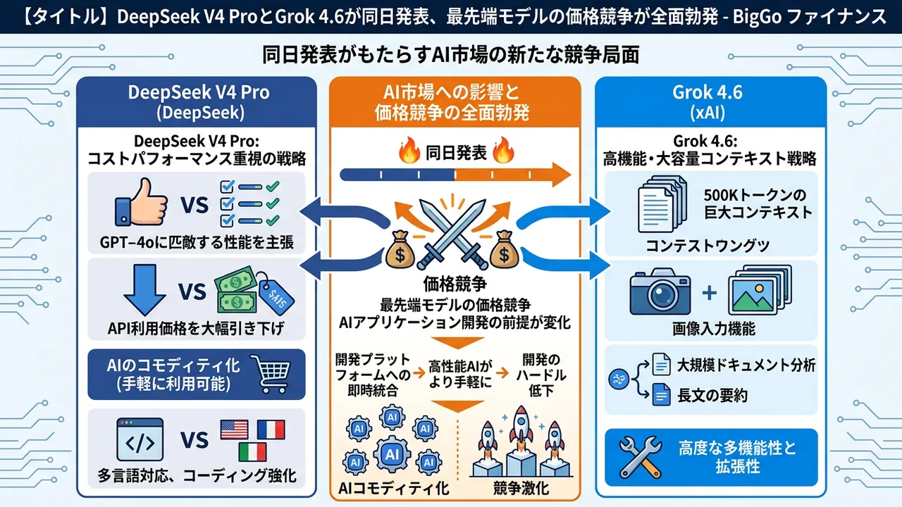 新世代AIモデル「DeepSeek V4 Pro」「Grok 4.6」同日登場、性能と価格の覇権争いが激化
