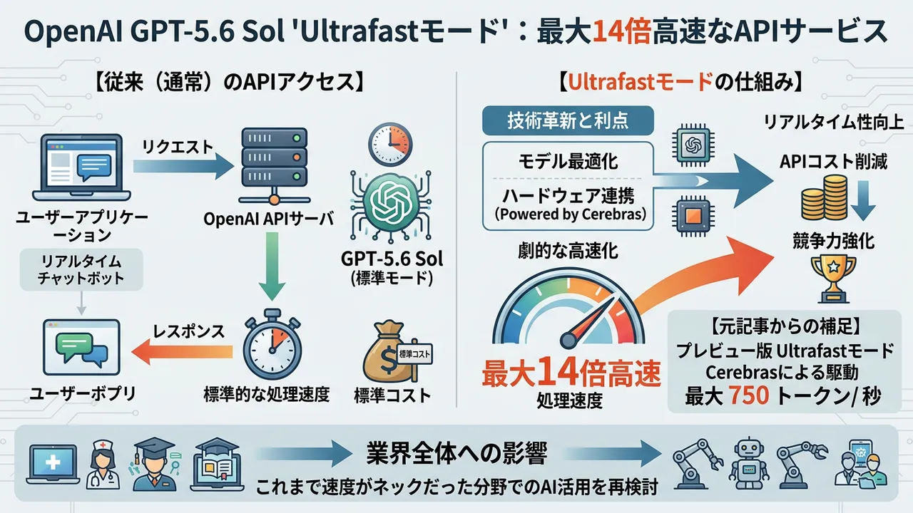OpenAI、GPT-5.6 Solに最大14倍高速な「Ultrafastモード」を導入