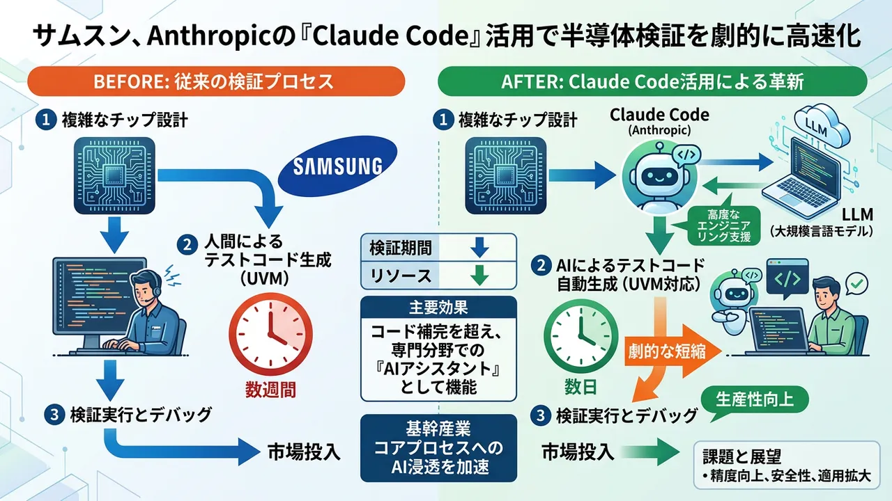 サムスン、半導体検証に「Claude Code」を導入し劇的な高速化を達成