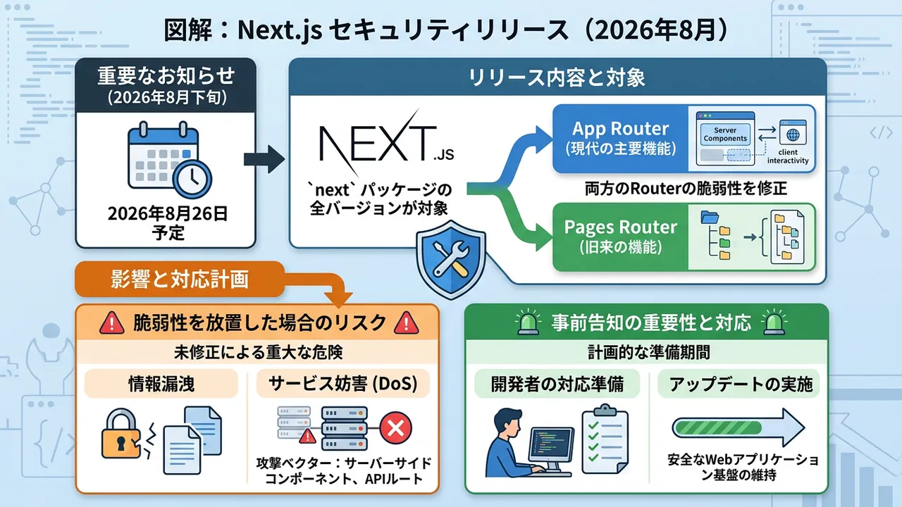 Next.jsがセキュリティリリースを予告、App RouterとPages Routerに影響の可能性