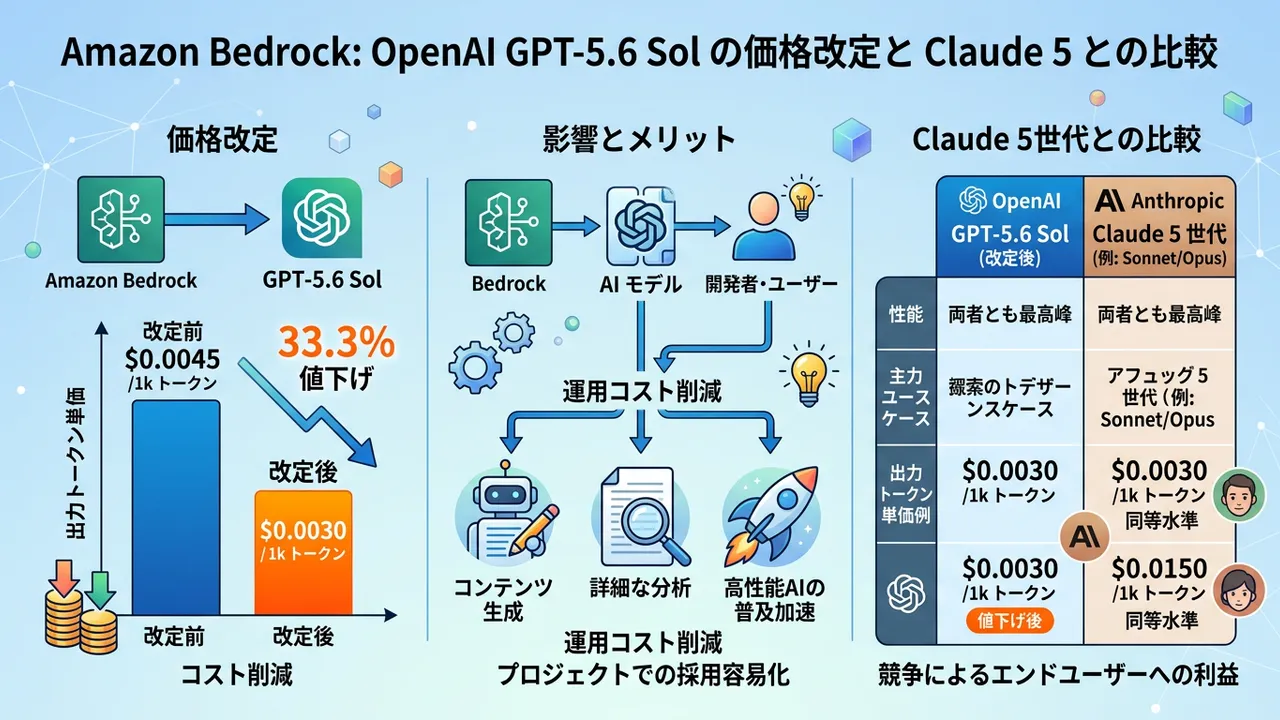 Amazon Bedrock、GPT-5.6 Solの価格改定で出力コスト33.3%減