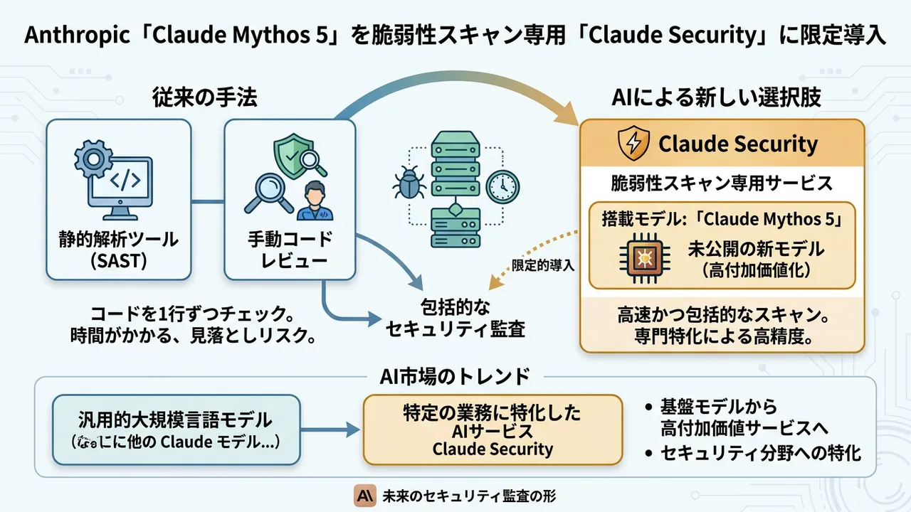 Anthropic、脆弱性スキャン特化AI「Claude Security」を発表、新モデル「Mythos 5」を搭載