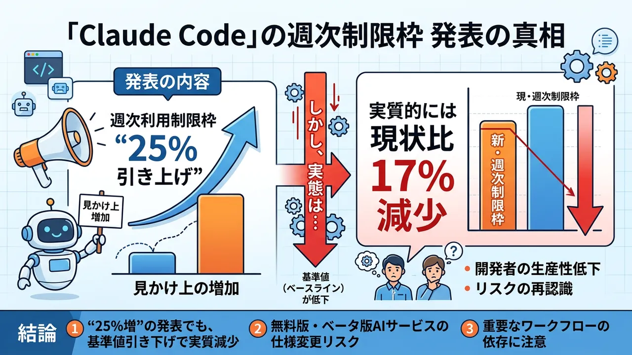 実質的な利用制限強化？Claude Codeの週次枠「25%引き上げ」の裏側