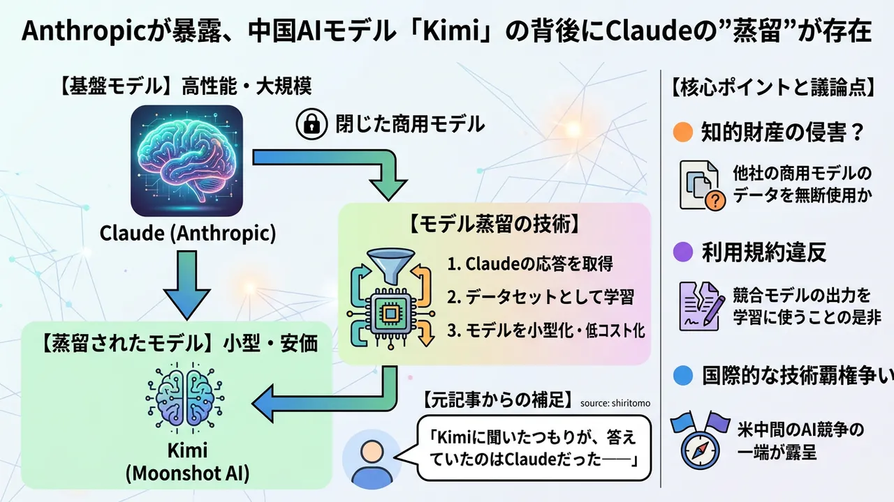 モデル「蒸留」論争が激化 - AnthropicがKimiの裏側を指摘